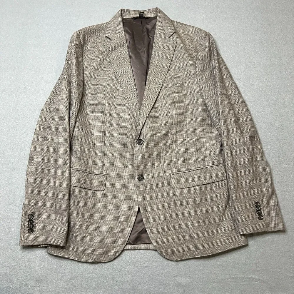 Banana Republic Blazer Jacket Men's 40R Gray Cotton Plaid Slim Fit Notch Lapel